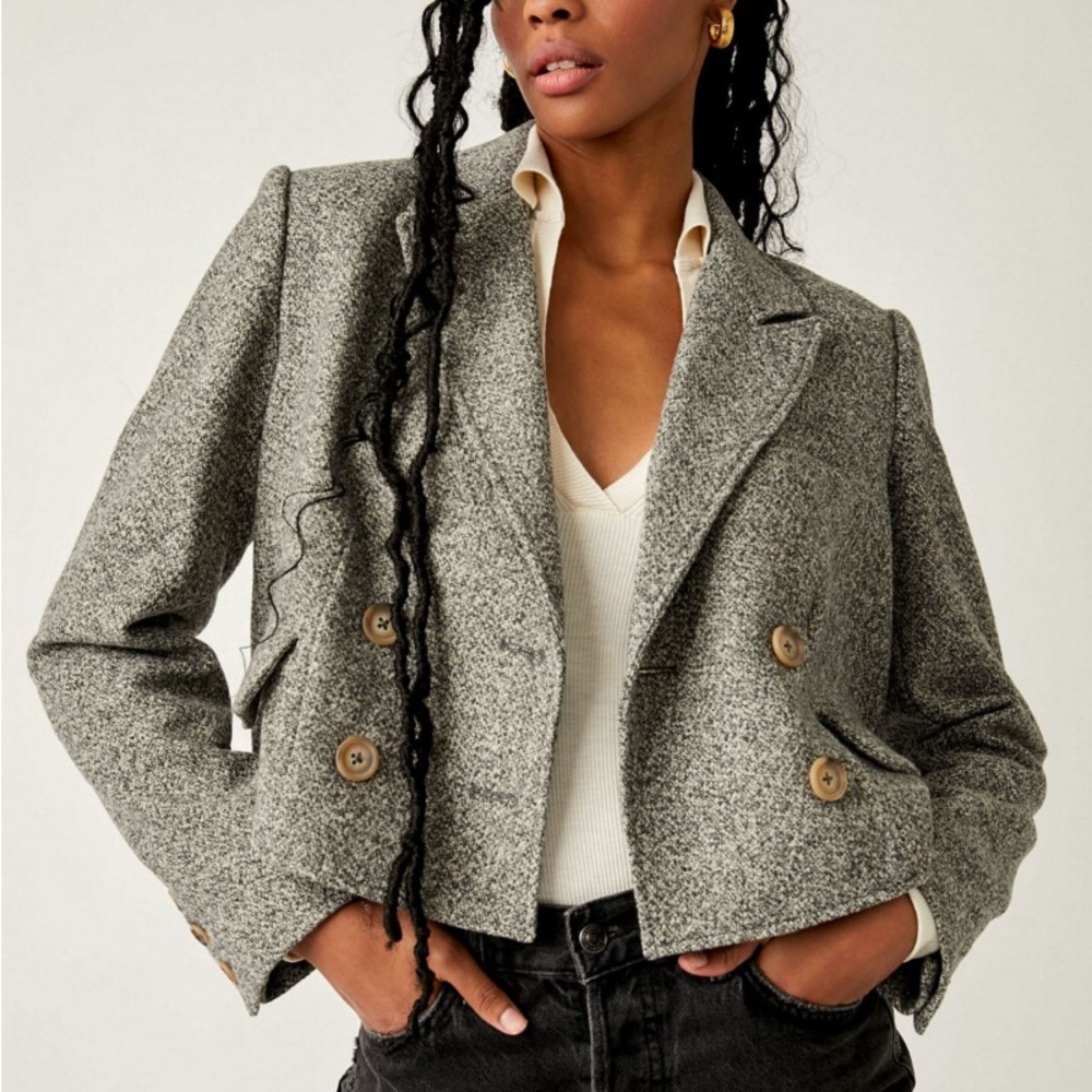 Free People Charcoal Double-Breasted Blazer